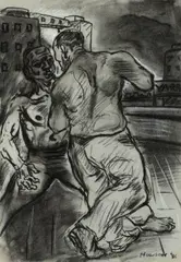 Untitled by Peter Howson, Charcoal and white chalk, sold Dec 2019