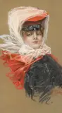 Portrait of a young woman in motoring costume Signed and dated 07 by Frank Insall, Pastel, sold Dec 2019