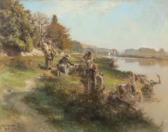Les Laveuses près de Mont Saint-Père Signed and dated by Léon Augustin Lhermitte, 1911, Pastel, sold Dec 2019