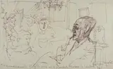 Figures in a London sitting room by Feliks Topolski, ink, sold Dec 2019