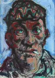 Head and shoulders study of a figure smoking Signed Oil and by Peter Howson, Oil and pencil on paper, sold Dec 2019