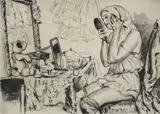 Mascots and Make-up Signed by Laura Knight, pencil, sold Dec 2019