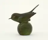 Goldcrest on a ball Signed by Geoffrey Dashwood, Bronze with green patina, offered Dec 2019