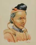 KACHIN GIRL AND WA MAN Two Burmese paintings by La Ban, ink and colour on paper, sold Nov 2019