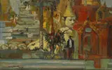 AT THE SHWEDAGON PAGODA A Burmese painting by U Than Aung, oil on canvas, sold Nov 2019