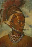 PORTRAIT OF A NAGA WARRIOR A Burmese painting by U Ohn Lwin, oil on board, sold Nov 2019