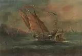 A JUNK OFF THE COAST A Chinese painting by Fong Qua, oil on canvas, sold Nov 2019