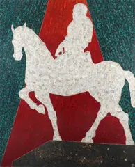MONUMENT ON GREY BACKGROUND A Chinese painting by Xue Song, 1998, mixed media on canvas, sold Nov 2019