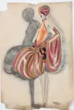 Exotic Lady in a Mask by Dorte Clara Dodo Burgner, pencil and watercolour on paper, offered Oct 2019