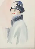 Portrait of a Woman in a Black Hat by Dorte Clara Dodo Burgner, pencil and watercolour on paper, sold Oct 2019