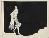 Lady in a long scarf by Dorte Clara Dodo Burgner, ink on paper, sold Oct 2019