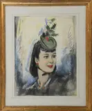 Portrait of a lady in a green hat by William Barribal, pastel on paper, offered Oct 2019