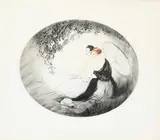 Women with a parasol by Jean Hardy, pencil, offered Oct 2019