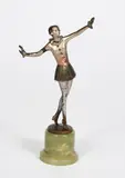 Dancer cold painted bronze on green veined onyx base by Josef Lorenzl, bronze, offered Oct 2019