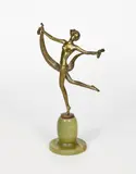 Scarf Dancer silvered bronze on a green by Josef Lorenzl, bronze, sold Oct 2019