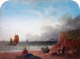 Fisherfolk on a beach; two-masted boat and other shipping off Dover by English School, Mid-19th Century, oil on board, offered Nov 2014
