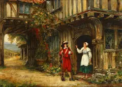 'The visit' by Frank Moss Bennett, oil on canvas, sold Nov 2014