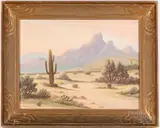 Southwestern landscape by Roger Scott, oil on artist board, sold Jul 2022