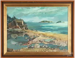 coastal scene by Laurence Philip Sisson, oil on board, sold Jul 2022