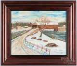 winter landscape by Clarence "Ike" Lewis, oil on artist board, sold Jul 2022