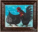 of chickens by Barbara Strawser, watercolor and gouache, sold Jul 2022