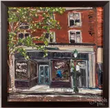 of a downtown store by David Paul Ohlerking, oil on artist board, sold Jul 2022