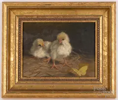 of two chicks by Clara Maxfield Arnold, oil on canvas, sold Jul 2022