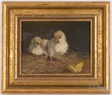 of two chicks by Clara Maxfield Arnold, oil on canvas, sold Jul 2022