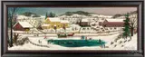 on plywood snowing winter landscape by Janet L. Munro, acrylic, sold Jul 2022