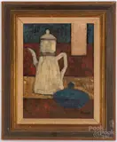 still life of a coffee pot by William G. Krahn, oil on canvas, sold Jul 2022