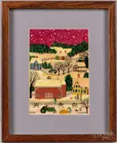 of a winter farm scene by Janet L. Munro, acrylic on board, sold Jul 2022