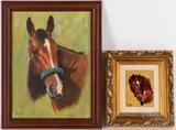 horse portrait of Maryellen Hanover and her foal Silk Stockings by Elizabeth Bell, oil on artist board, sold Jul 2022