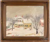 winter landscape with a cottage by Agnes Louise Symmers, oil on canvas, sold Jul 2022