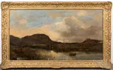 with figures in a rowboat on a lake by William Joseph J. C. Bond, oil on canvas, sold Jul 2022