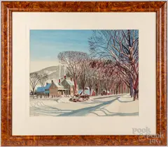 winter scene by Walton Blodgett, watercolor on paper, sold Jul 2022