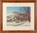 winter scene by Walton Blodgett, watercolor on paper, sold Jul 2022