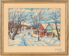 winter townscape by Harry Shokler, watercolor on paper, sold Jul 2022