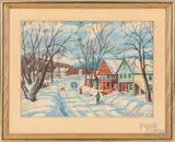winter townscape by Harry Shokler, watercolor on paper, sold Jul 2022