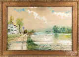 riverscape with inn by Edmund Darch Lewis, watercolor and gouache, sold May 2022