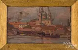 impressionist landscape study with cathedral by Gordon McCouch, oil on artist board, offered May 2022