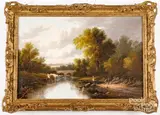 landscape with gentleman fishing in a stream by Etty Horton, oil on canvas, sold May 2022