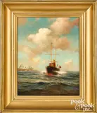 of an American steam yacht off a tropical island by Warren Sheppard, oil on canvas, sold Apr 2022