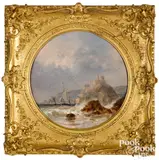 titled Elisabeth Castle Jersey clearing up after the storm by William E. Bates, oil on canvas, sold Apr 2022