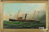 ship portrait of the American tug Argus by Antonio Jacobsen, 1886, oil on canvas, sold Apr 2022