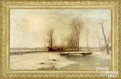 winter landscape with sleigh by Clinton Loveridge, oil on canvas, sold Apr 2022