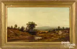 landscape with cows and cottage by Charles Wilson Knapp, oil on canvas, sold Apr 2022
