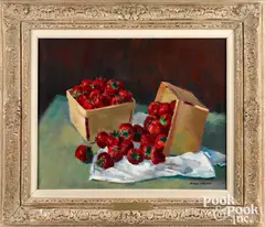 still life with strawberries by Antonio Martino, oil on canvas, sold Apr 2022