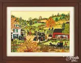 fall landscape with country auction by Hattie Klapp Brunner, watercolor and gouache, sold Apr 2022