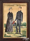 double folk portrait of Elizabeth and Philip Wolfersberger of Lancaster by Jacob Maentel, watercolor, sold Apr 2022