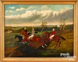 of three horses and riders by John Ferneley, oil on canvas, offered Apr 2022
